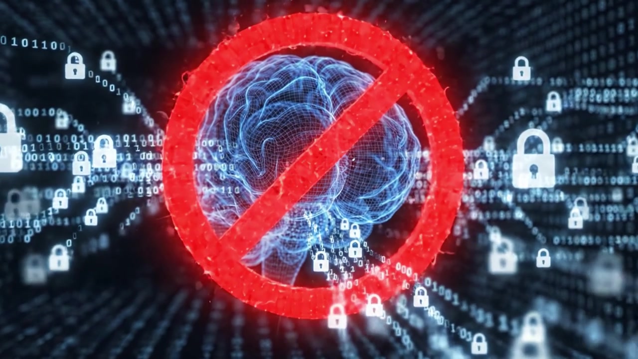 Exploring the Concept of Brain Security: A Visual Journey Through Digital Lockdown, Representing the Intricacies of Neural Data Protection and Cybersecurity Challenges