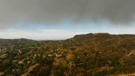 4k aerial of hollywood sign during the la fires in january 2025, los angeles, california, usa.