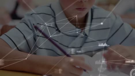 animación de las estadísticas y la red de conexiones sobre la escritura de los escolares
