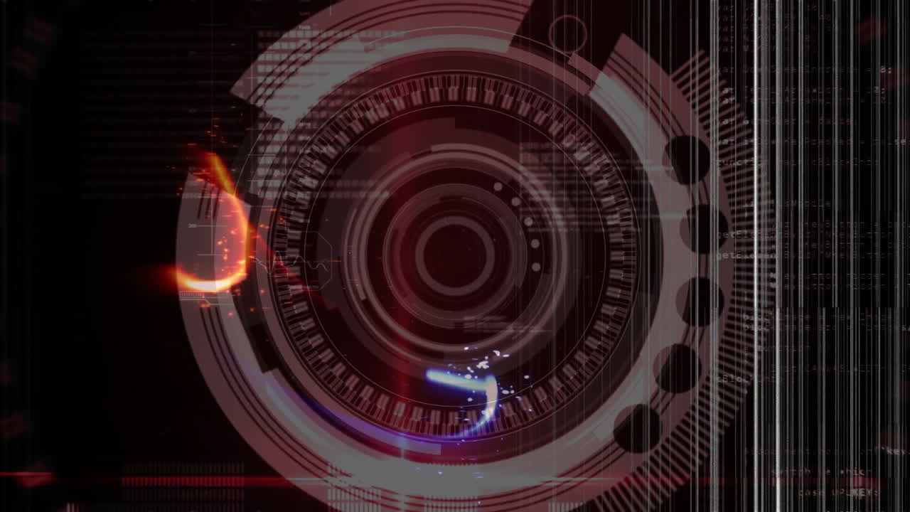 Animation of glowing circular patterns rotating in futuristic digital interface