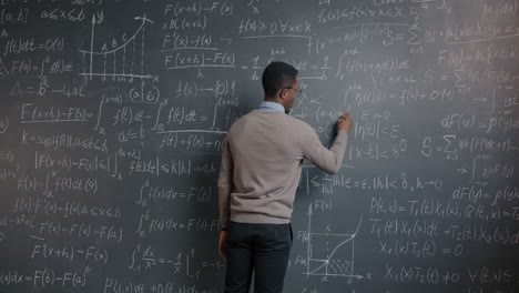 teacher writing equations on a chalkboard