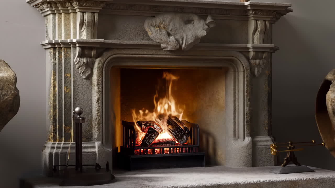 불타는 나무를 가진 쾌적한 벽난로