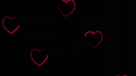 animation of neon hearts over black background