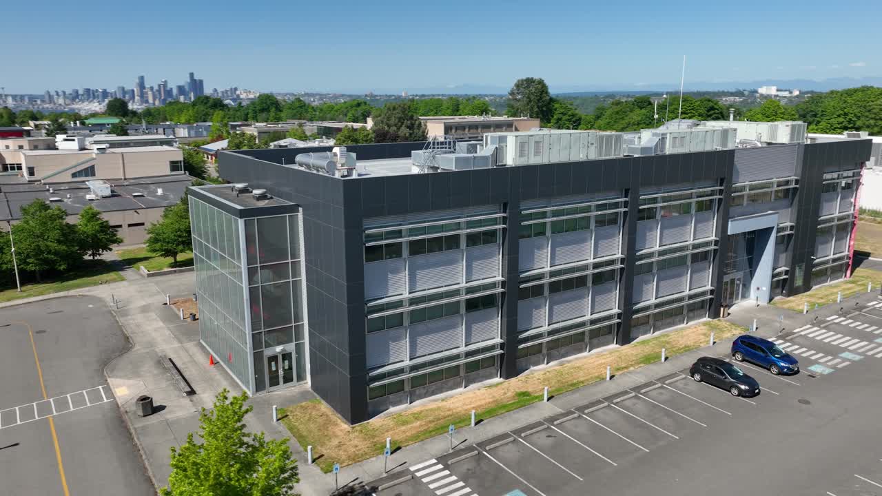 Orbiting aerial view of South Seattle College's Olympic Hall