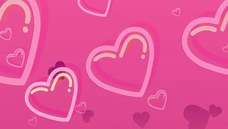 animación de iconos de corazones rojos flotando sobre un fondo rosado