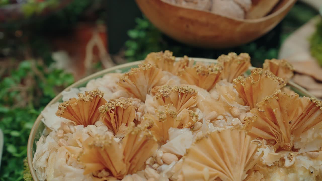dried fruit fans artfully placed on ice for refined culinary presentation