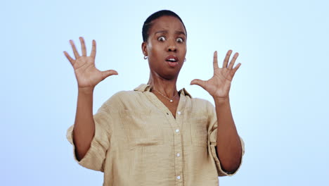 woman, shocked and confused with hands