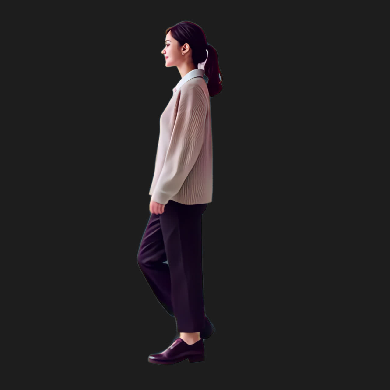 Confident woman walking stylishly animation isolated asset, transparent 4K video, alpha channel
