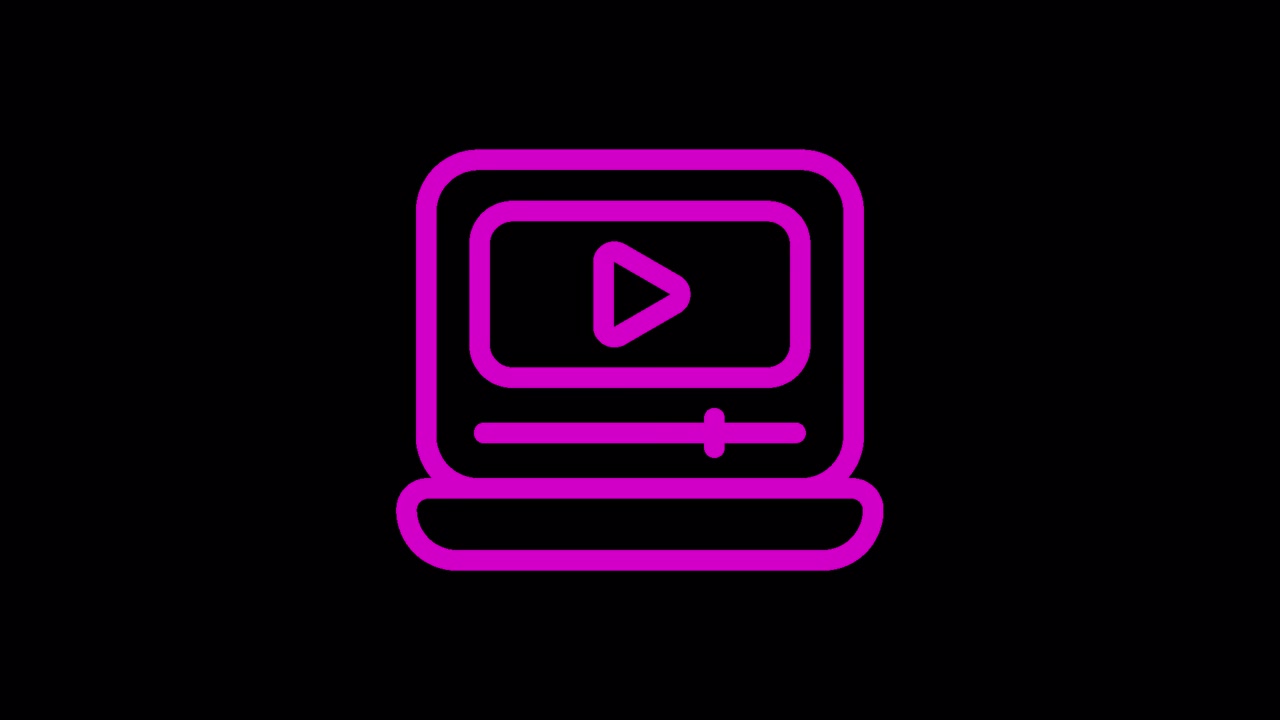 Animated Magenta Outline Icon of a Video Player on a Computer Screen