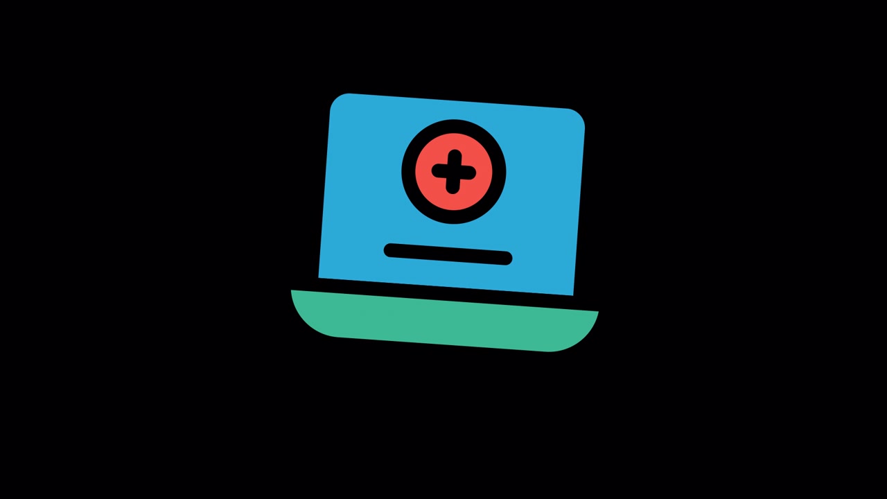 Animated Laptop Icon with Plus Sign on Screen