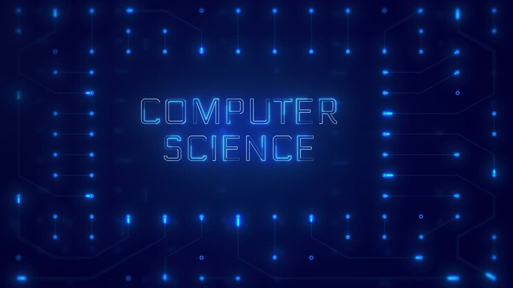 Glowing Computer Science Text on Futuristic Circuit Board