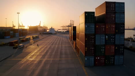 container port at sunset