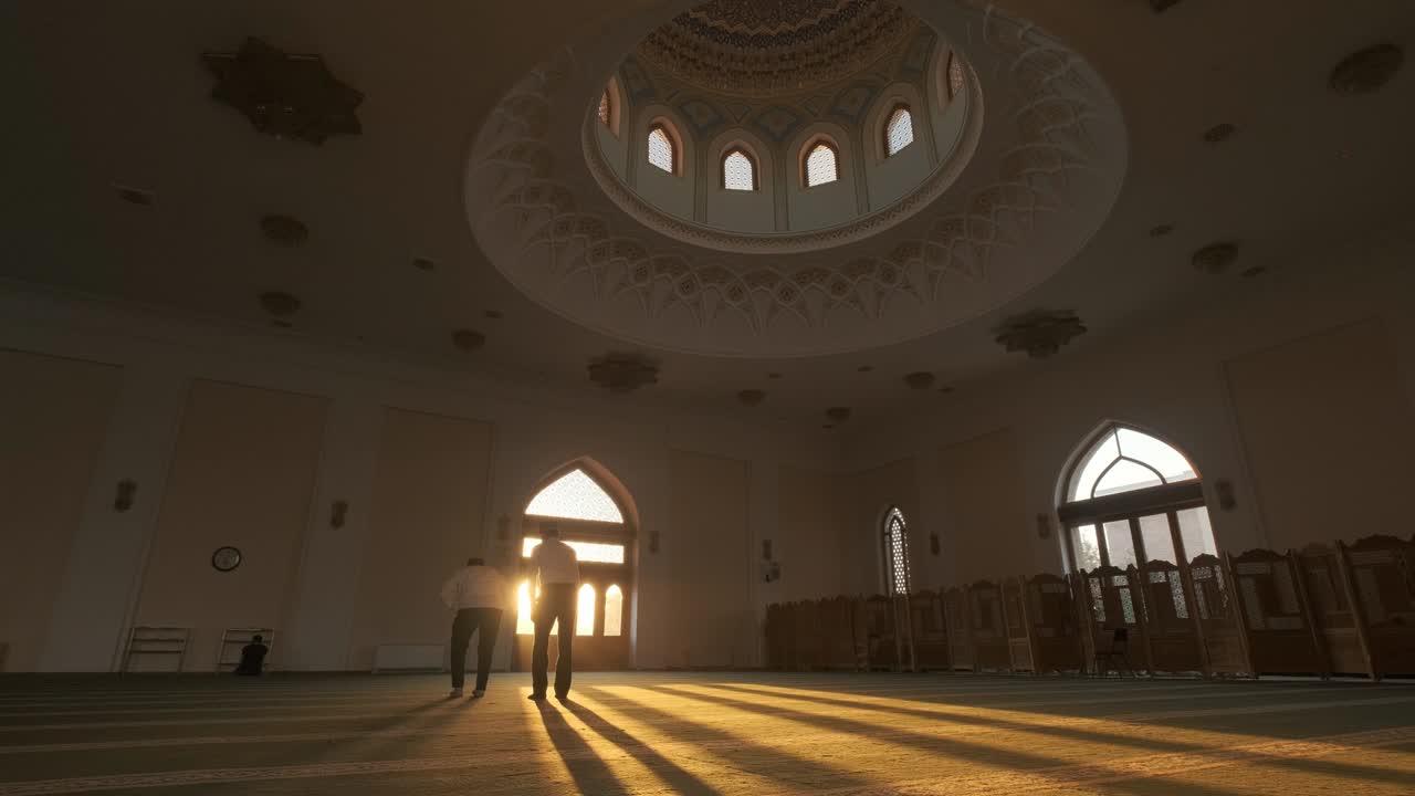 Due uomini pregano in una moschea