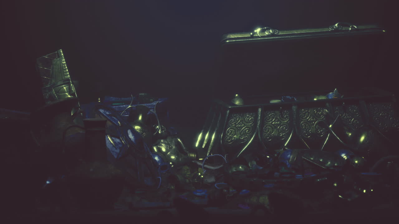 Discovering buried treasures at an underwater excavation site in the evening