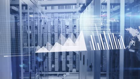 animación del procesamiento de datos financieros a través de la sala de servidores