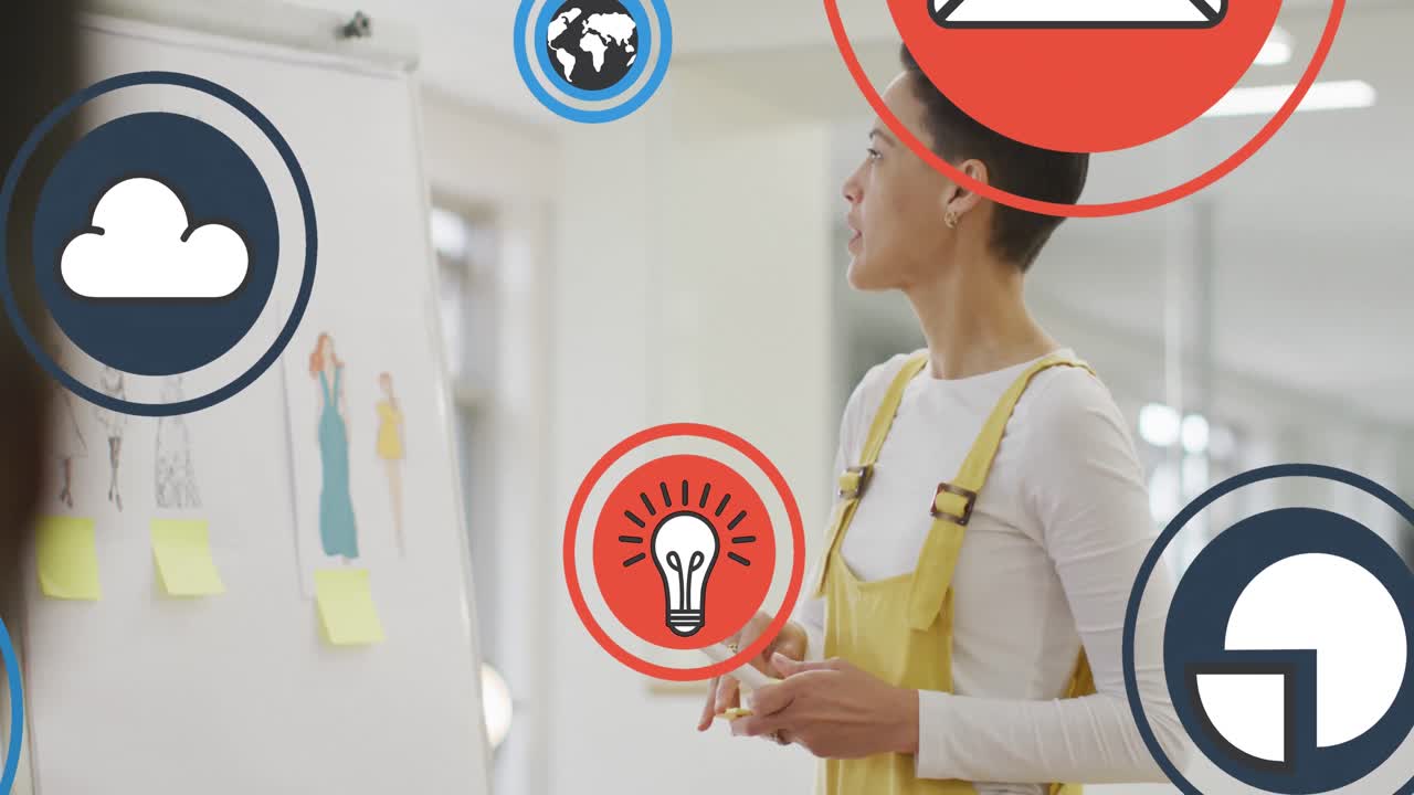 두 인종의 사업가 여성에 대한 미디어 아이콘의 애니메이션