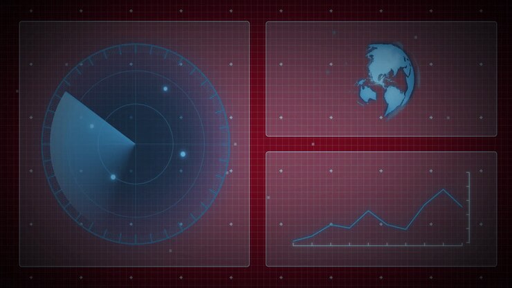 Animation of diagrams, scanner and globe on red background