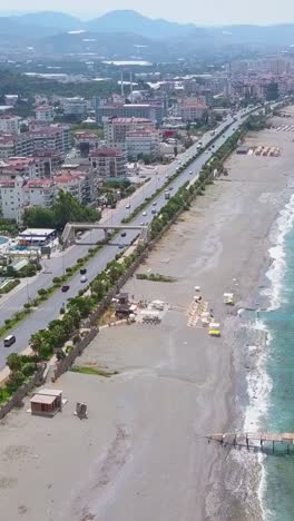 coastal city with hotels and a beach