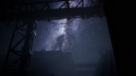 milky way stars above abandoned old fatory