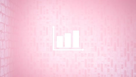 Animation-of-simple-white-bar-graph-icon-with-arrow-axis,-on-pink-background