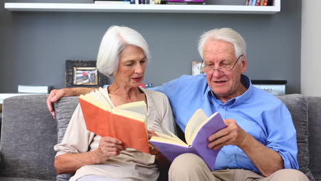 elderly couple reading books