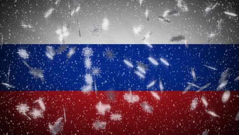 russia flag falling snow loopable, new year and christmas background, loop