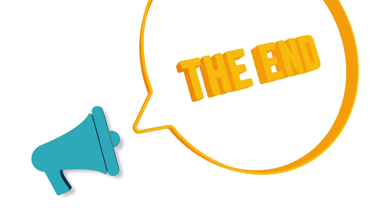 백색 바탕에 3d 스타일의 음성 거품을 가진 메가폰, 최종 텍스트, 라우드 스피커, 4k 비디오 모션 그래픽