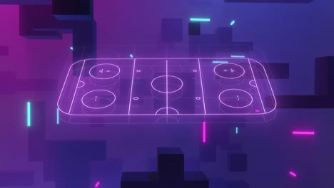 animation of video game sports field over purple background