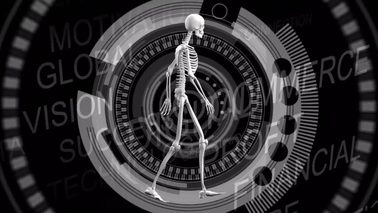 animación del esqueleto humano, escaneo de alcance sobre texto y procesamiento de datos