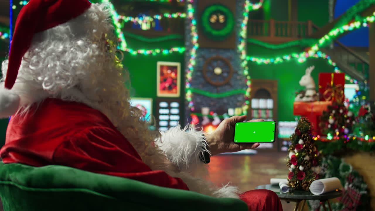 산타클로스가 녹색 스크린 비디오 통화에서