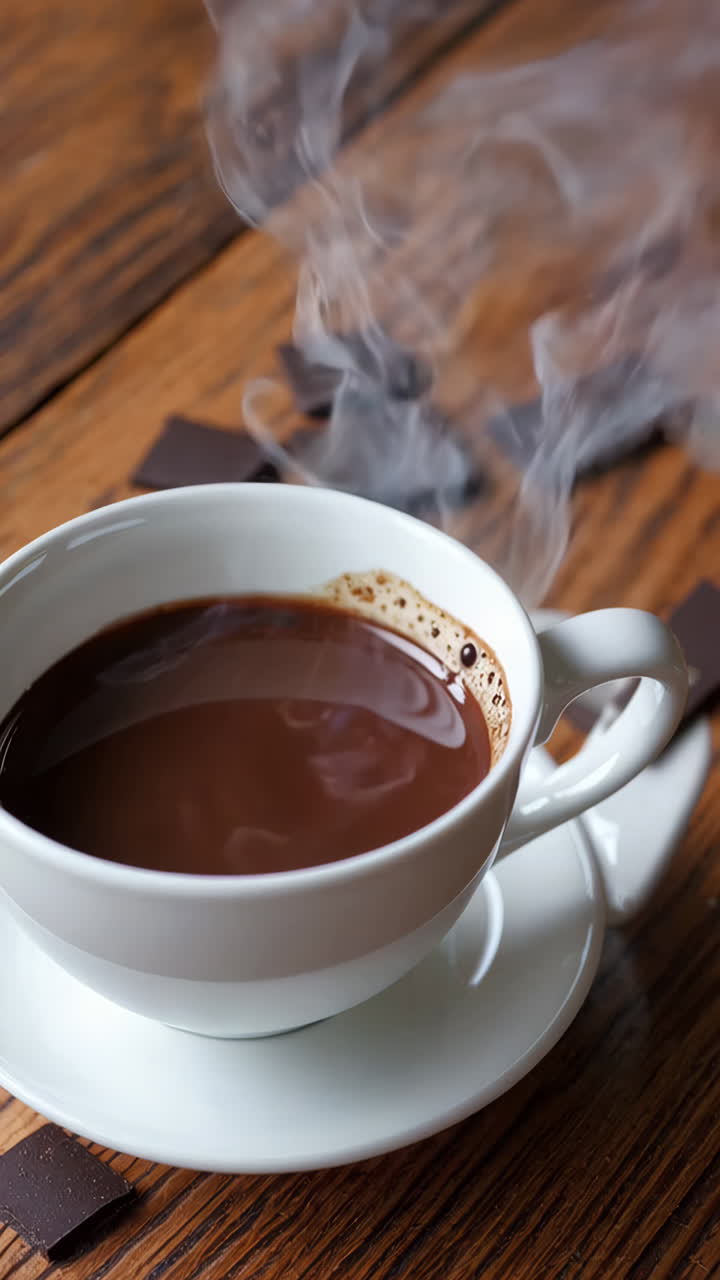 Hot Chocolate on Wooden Table