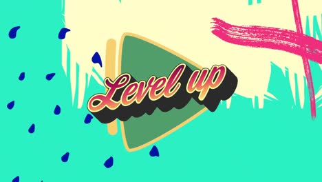 Animation-of-level-up-text-over-colorful-graphics-and-shapes