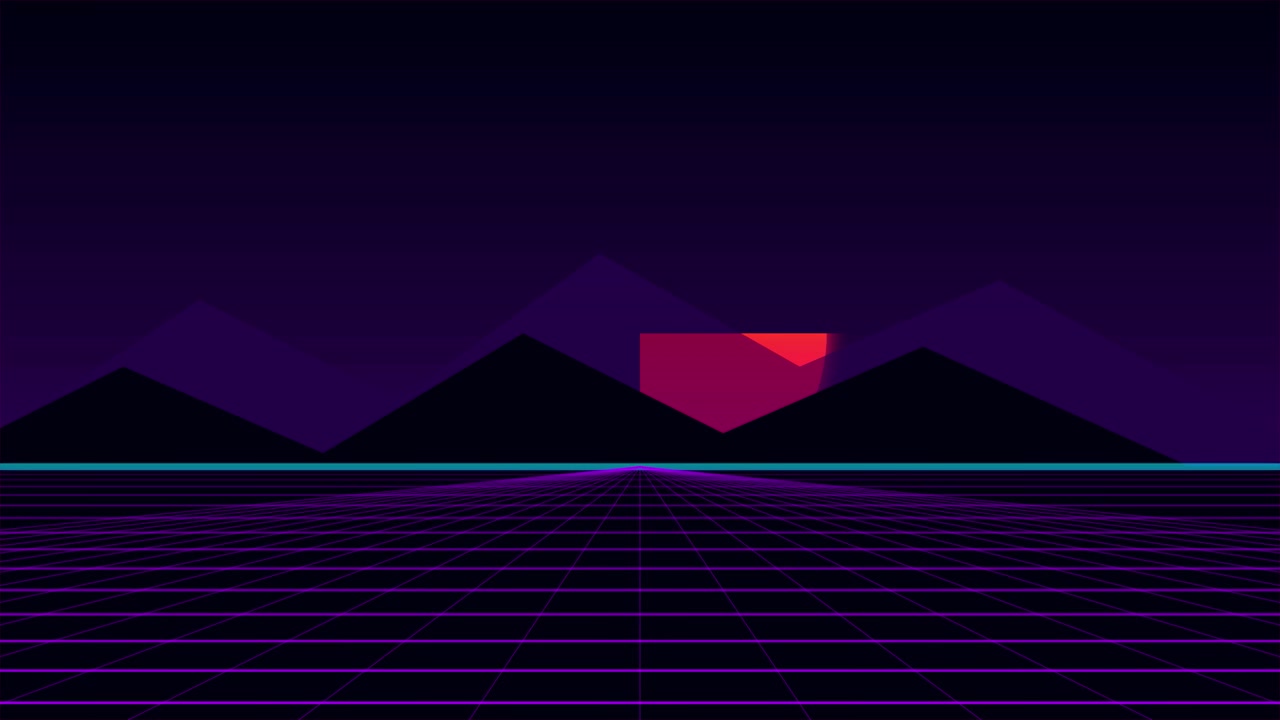Retro Synthwave Style Digital Landscape with Moving Grid