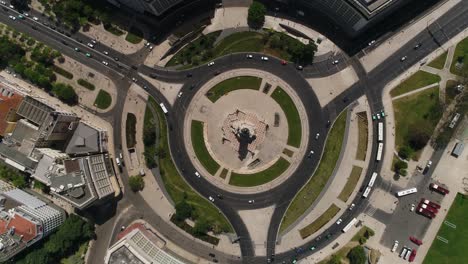 Top-View-of-Marques-de-Pombal-Square,-Lisbon,-Portugal