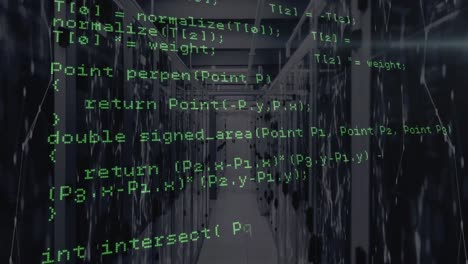 animación del procesamiento de datos en verde sobre los servidores