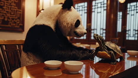 panda and turtle in a chinese restaurant