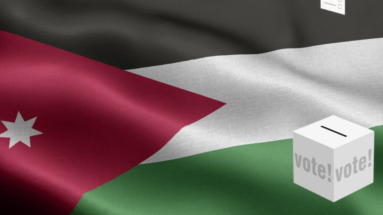 투표용지는 발 앞에 있는 투표용지 - 선거 - 투표 - 요르단 발 - 요르단의 발 높은 세부 사항 - 국가 발 요르단 파동 패턴 루프 가능한 요소 - 직물 질감과 끝없는 루프