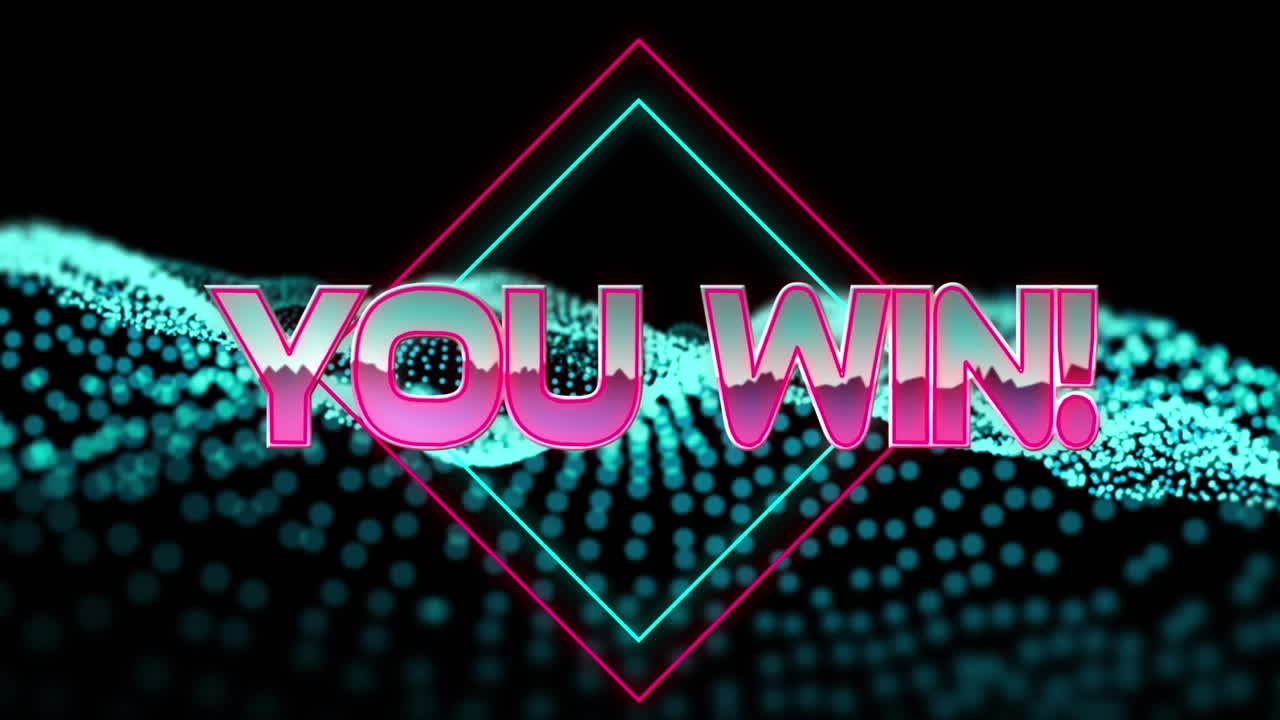 여러분의 애니메이션은 기하학적 움직이는 모양과 파란 파동 위에 텍스트를 이긴다.