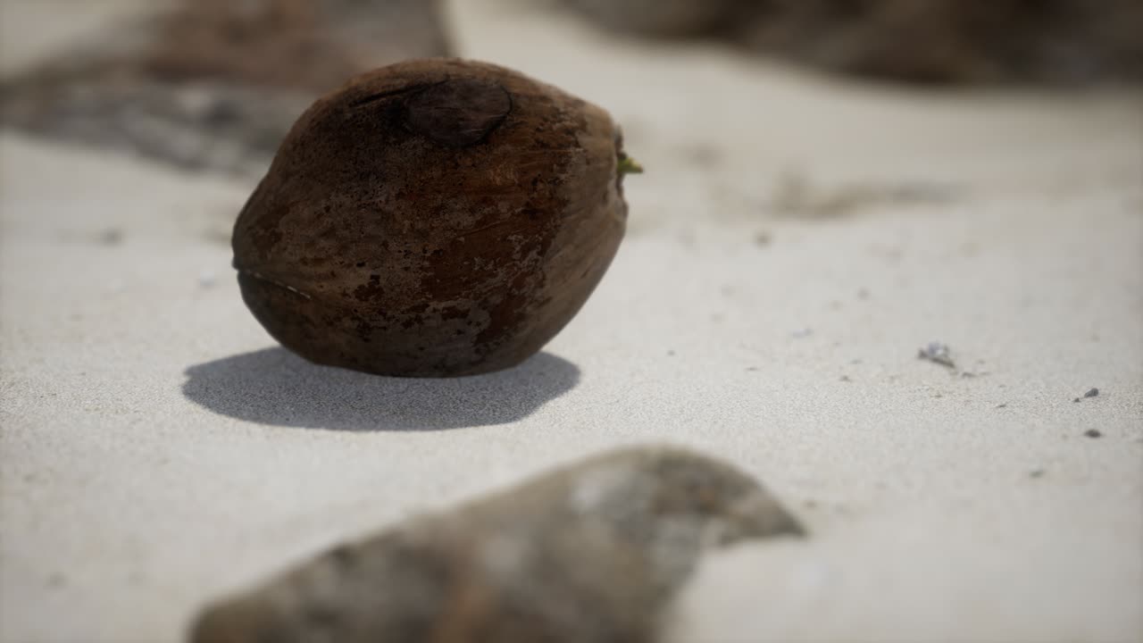 coco marrón en la arena de la playa