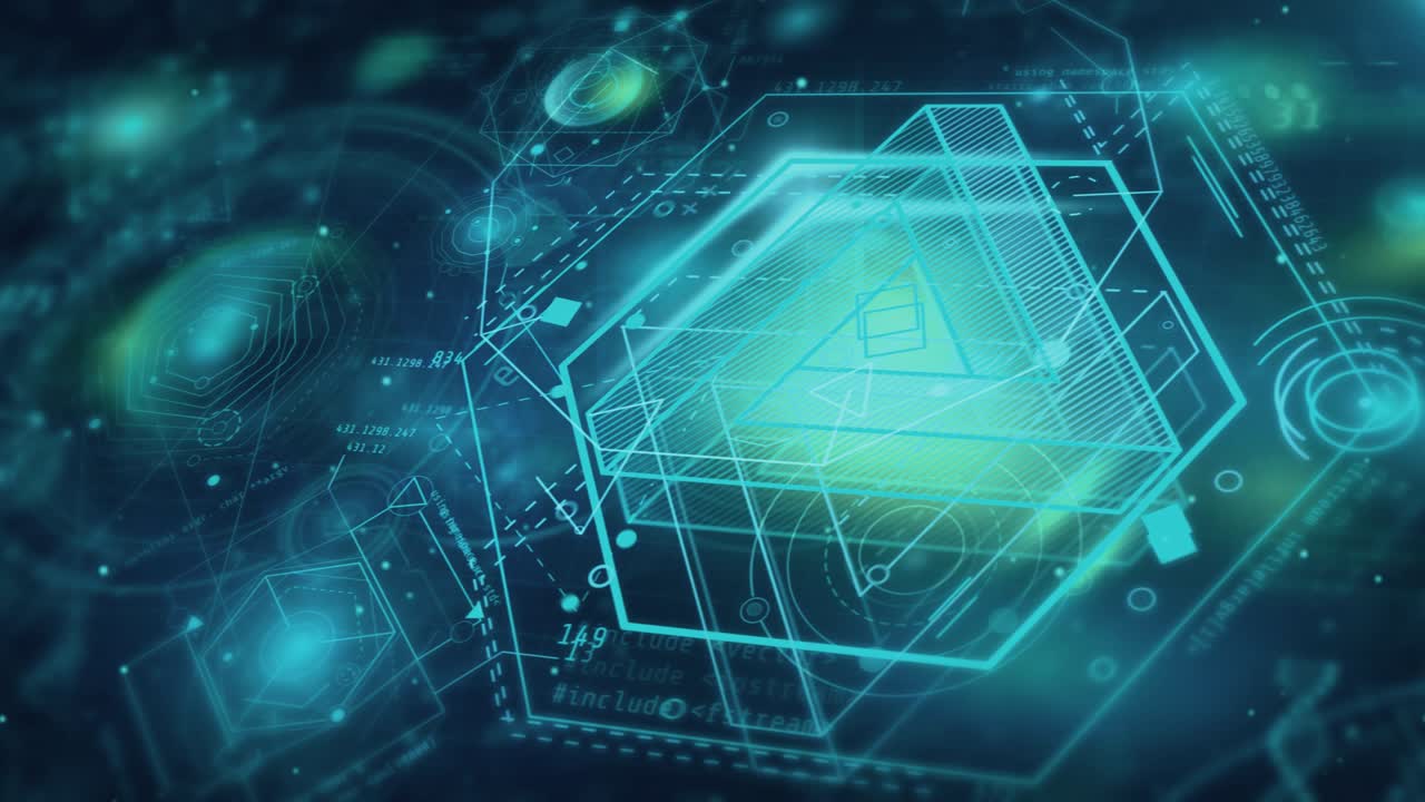 Flying through a sci-fi space filled with infographics.