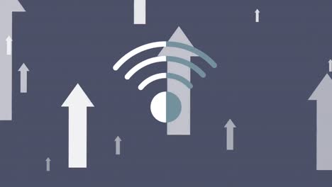 Animation-of-wifi-digital-icons-and-grey-arrows-over-grey-background