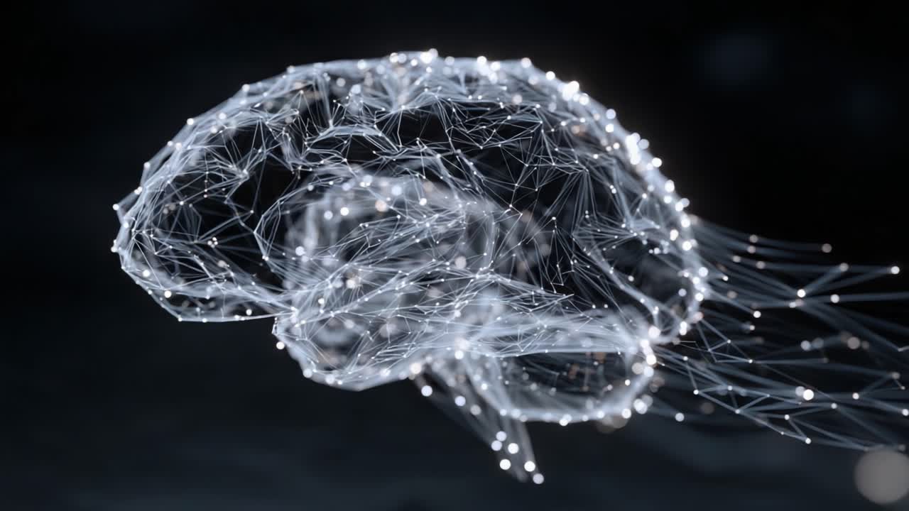 A captivating visual representation of a translucent brain composed of intricate networks, encapsulating the complexity of thought and neural connectivity in a digital art form