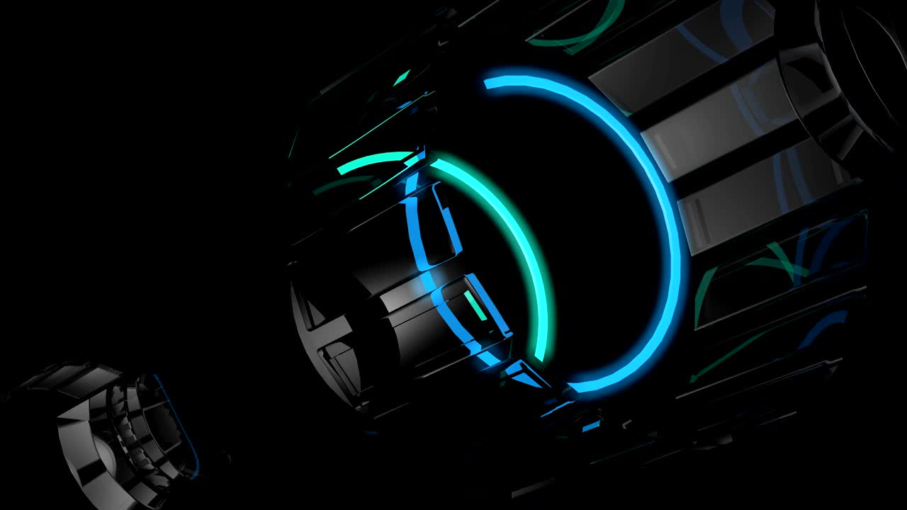 Object glowing in neon light on a black background.
