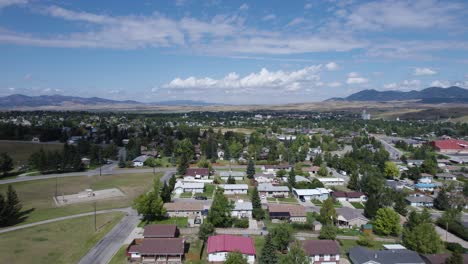 aerial view of residential area in lewiston, montana with mountains in background