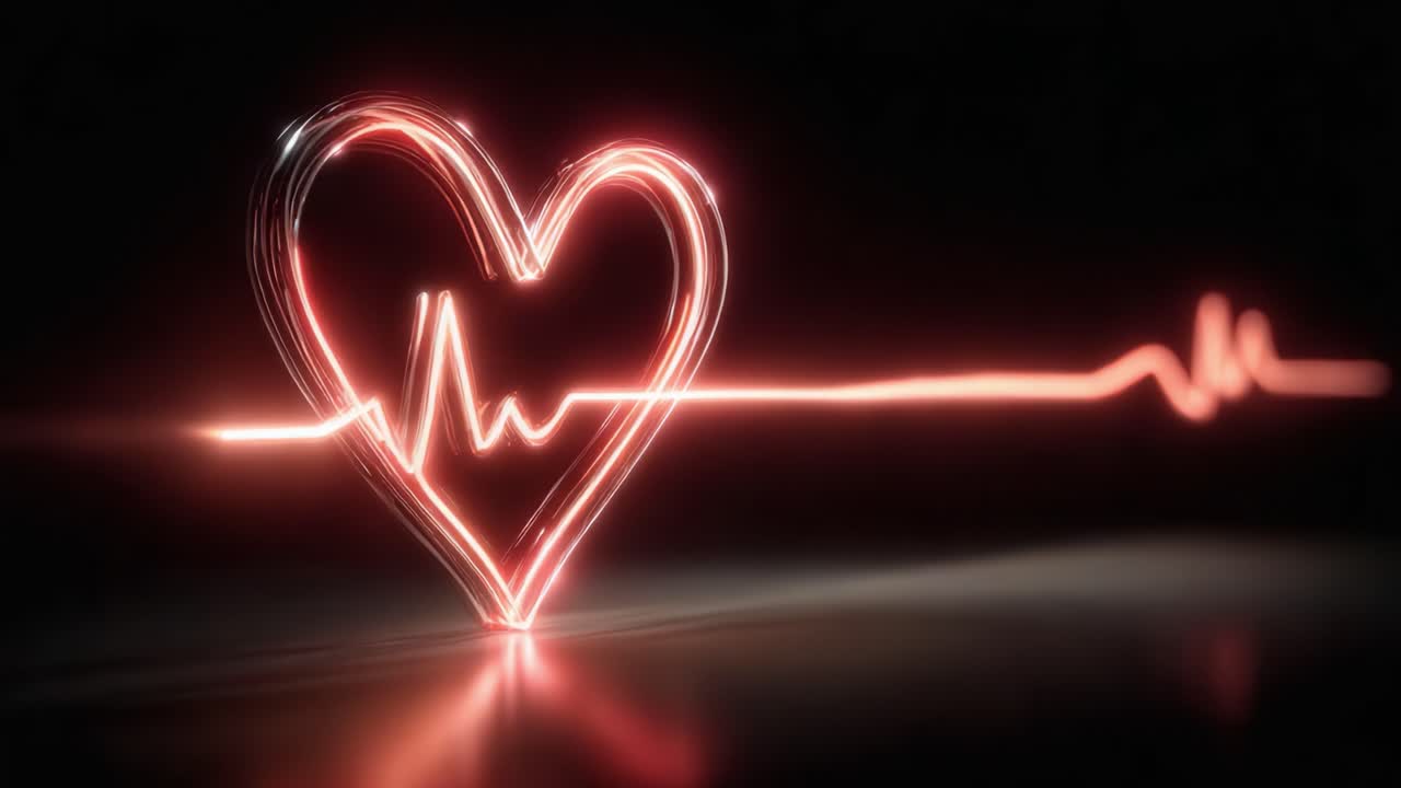 An Artistic Representation of a Pulsating Heart with a Radiating Heartbeat Line, Symbolizing Vitality and Emotions, Set Against a Dark Background in a Striking Red Hue