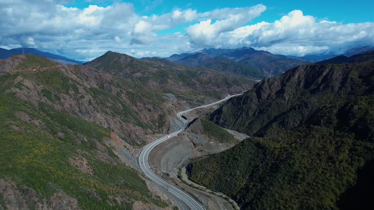 Scenic Autumn Drive on "Rruga e Kombit" Highway Connecting Albania and Kosovo