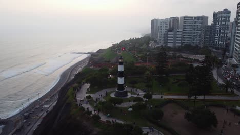 drone video of a lighthouse in miraflores district of lima peru