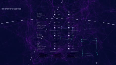 Animation of loading bars, 3d cubes, changing numbers and connected dots over abstract background