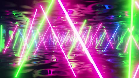 neon glowing tunnel with reflections