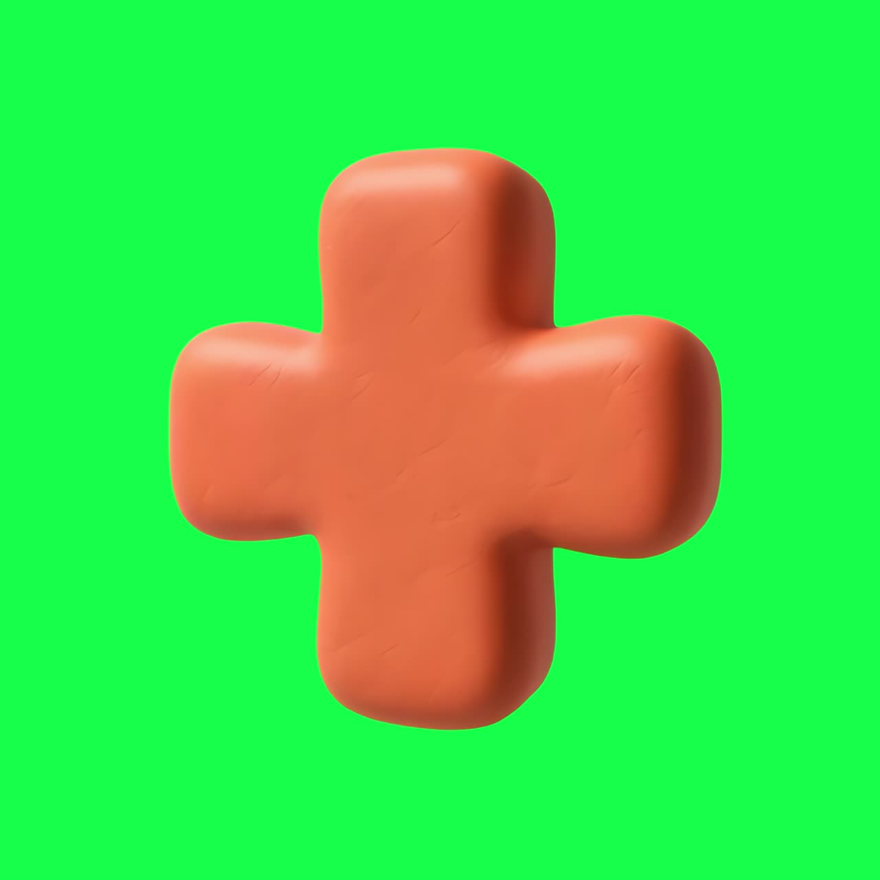Orange 3D cross shape animation, transparent 4K video, green screen